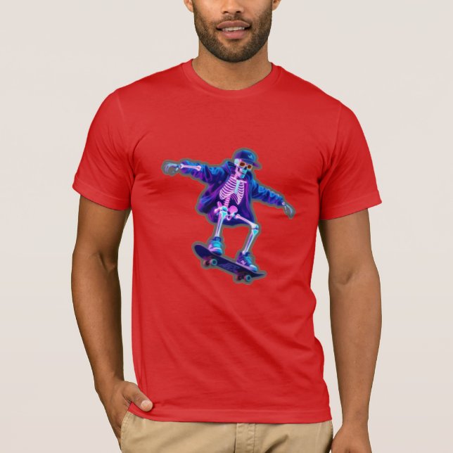 Neon 3D Skeleton Skateboarding – Funny Streetwear  T-Shirt (Vorderseite)