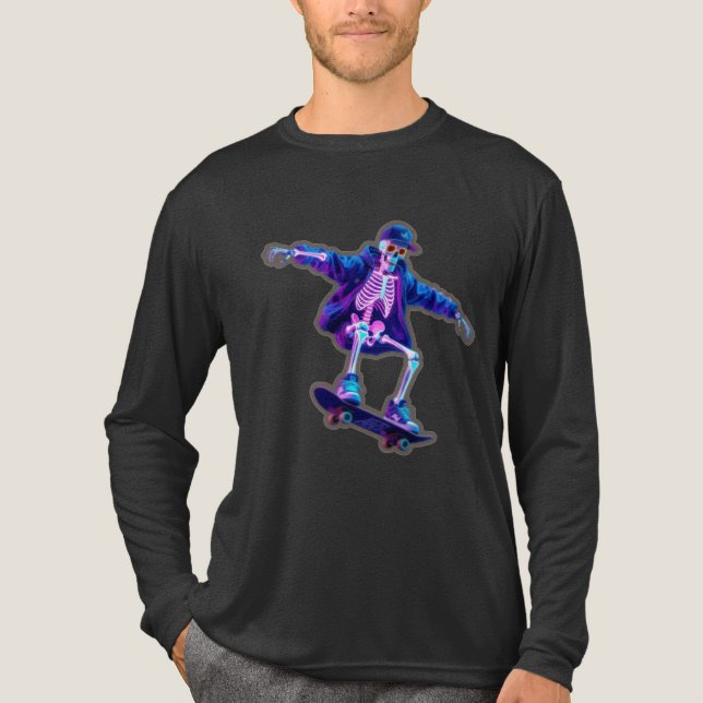 Neon 3D Skeleton Skateboarding – Funny Streetwear  Tri-Blend Shirt (Vorderseite)
