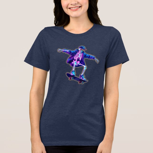 Neon 3D Skeleton Skateboarding – Funny Streetwear  Tri-Blend Shirt (Vorderseite)
