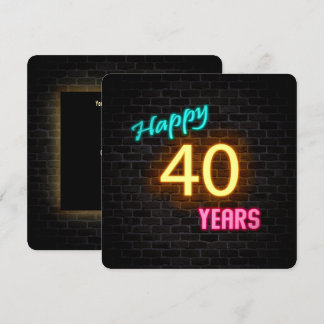 Neon 40. Geburtstag Auf Ziegelstein leuchtendes Ze Einladung