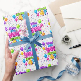 Neon 4. Geburtstagsfeier Ballons und Konfetti Geschenkpapier