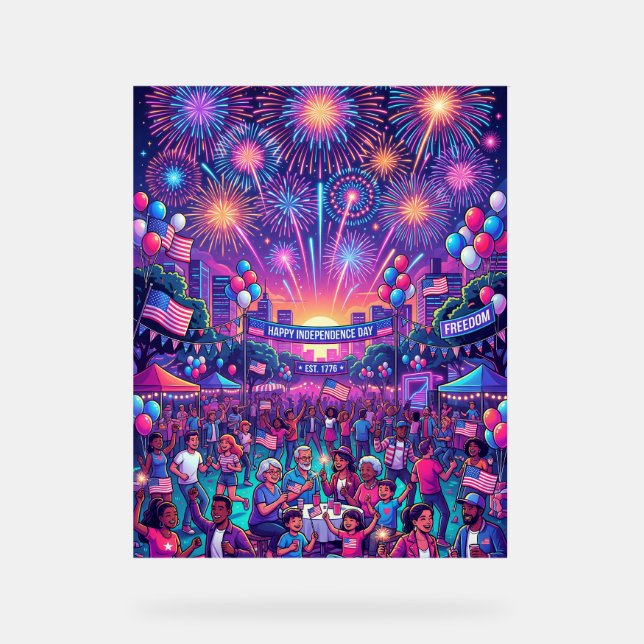 Neon 4. Juli Unabhängigkeitstag-Feier Acrylschild (Vorderseite)