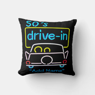 Neon 50er Drivein Dekoratives Kissen für Mancave
