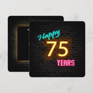 Neon 75. Geburtstag Auf Ziegelstein leuchtendes Ze Einladung