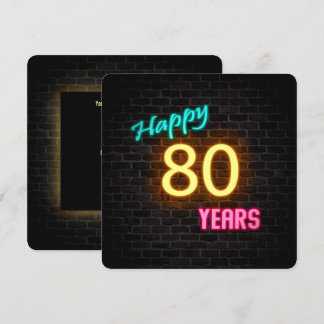 Neon 80. Geburtstag Auf Ziegelstein leuchtendes Ze Einladung