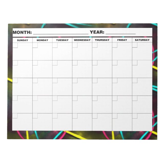 Neon 80er Blank Calendar Notizblock (Vorderseite)