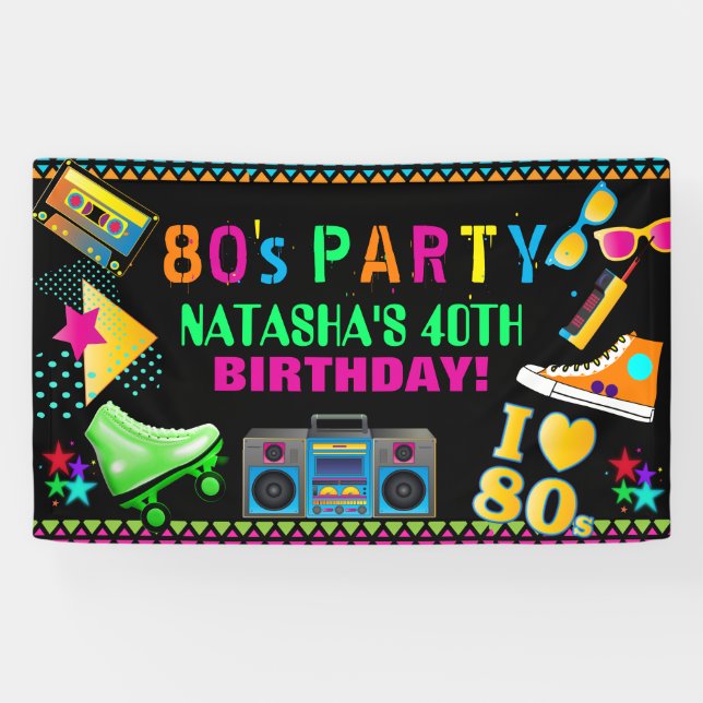 Neon 80er Geburtstagsparty Banner (Horizontal)