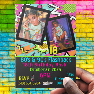 Neon 80's 90's Flashback Hip Hop Birthday Foto Einladung