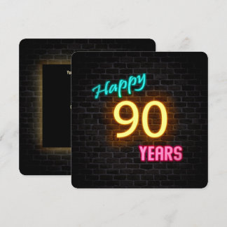 Neon 90. Geburtstag Auf Ziegelstein leuchtendes Ze Einladung