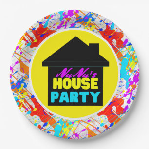 Neon 90er Retro Hip Hop Theme House Party farbenfr Pappteller