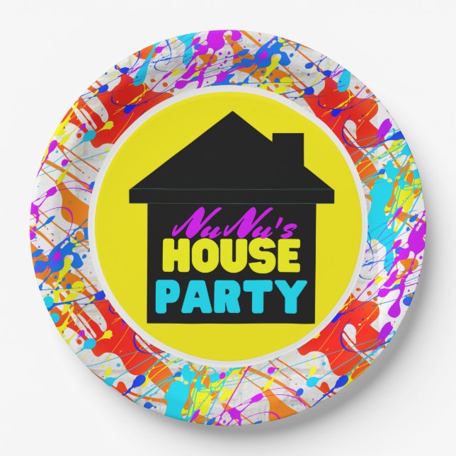 Neon 90er Retro Hip Hop Theme House Party farbenfr Pappteller (Vorderseite)