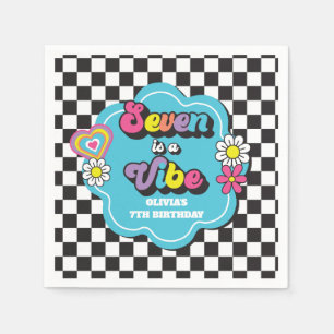 Neon 90er Retro Seven ist eine Stimmung 7. Geburts Serviette