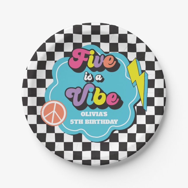 Neon 90s Retro Five ist ein Vibe 5. Geburtstag Pappteller (Vorderseite)