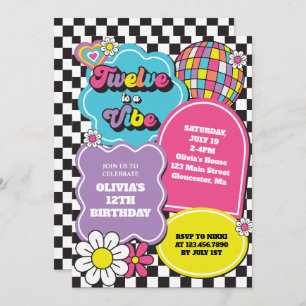 Neon 90s Retro Zwölf ist ein Vibe 12. Geburtstag Einladung