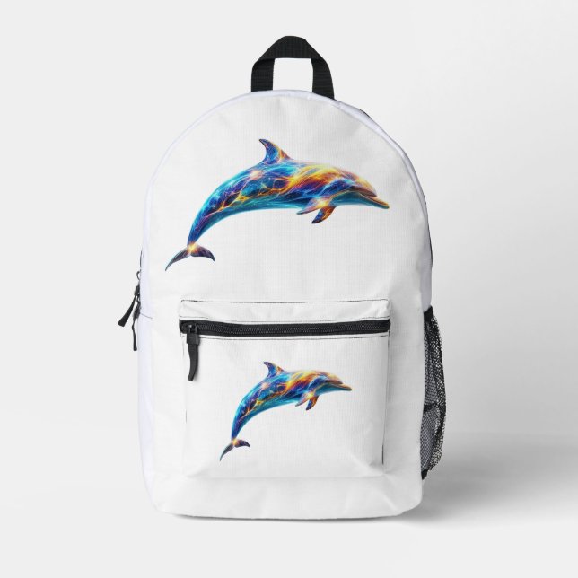 Neon Abstract Dolphin Art – Colorful Energy Wave  Bedruckter Rucksack (Vorderseite)