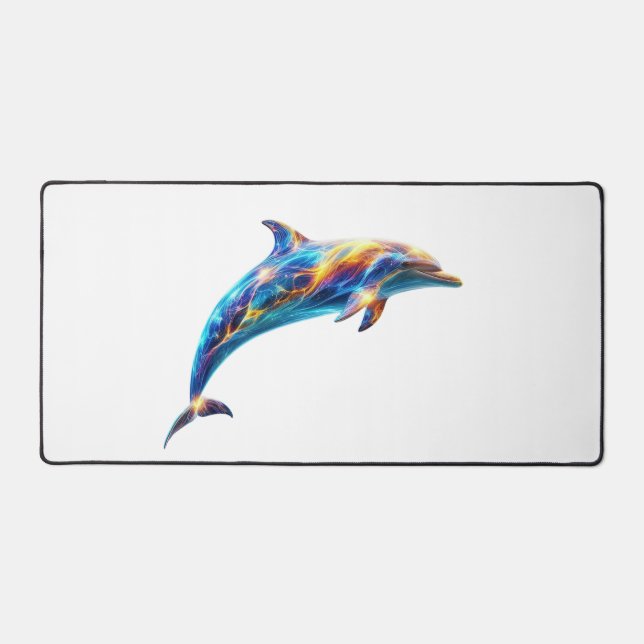 Neon Abstract Dolphin Art – Colorful Energy Wave  Schreibtischunterlage (Vorderseite)