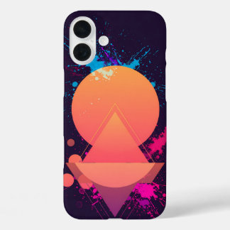 Neon Abstract Geometric Splash Retro Futuristic  iPhone 16 Plus Hülle