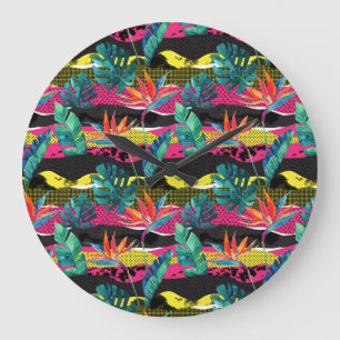 Neon Abstract Tropical Texture Pattern Große Wanduhr