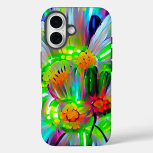 Neon Abstrakt Daisis mit Vivid Colors iPhone 16 Hülle