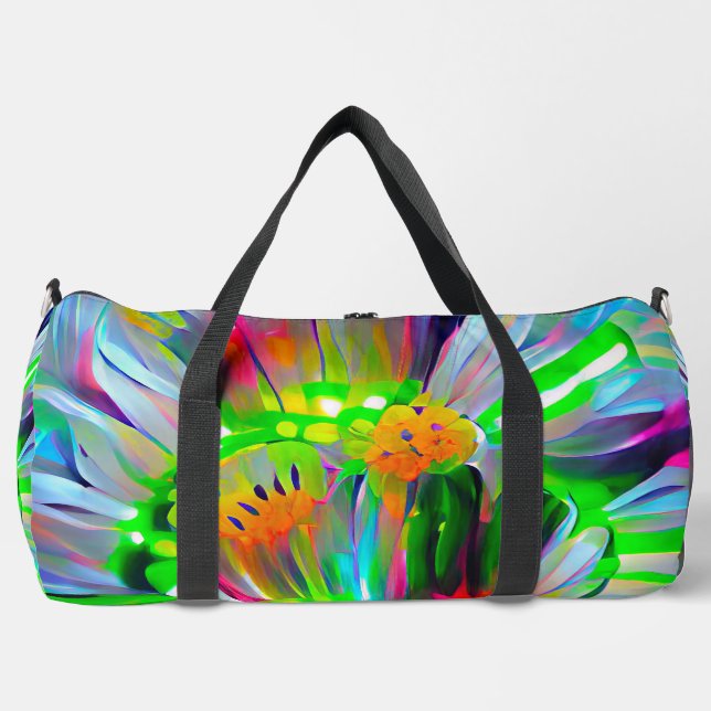 Neon Abstrakt Daisis mit Vivid Colors Duffle Bag (Vorderseite)