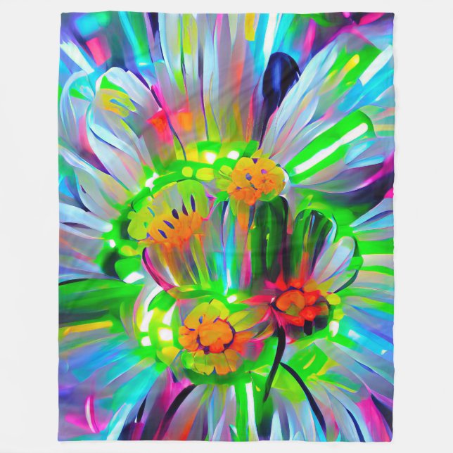 Neon Abstrakt Daisis mit Vivid Colors Fleecedecke (Vorderseite)