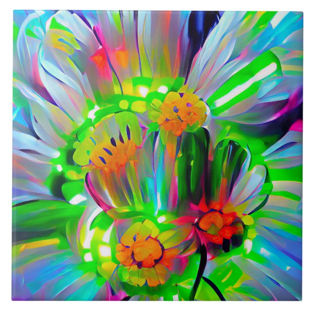 Neon Abstrakt Daisis mit Vivid Colors Fliese (Vorderseite)