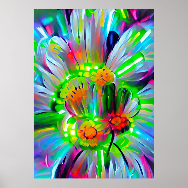 Neon Abstrakt Daisis mit Vivid Colors Poster (Vorne)