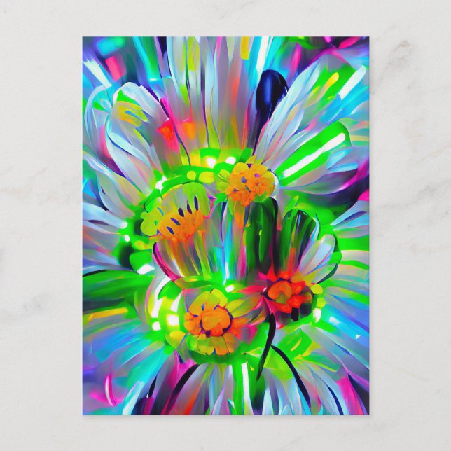 Neon Abstrakt Daisis mit Vivid Colors Postkarte (Vorderseite)