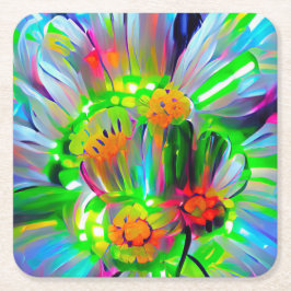 Neon Abstrakt Daisis mit Vivid Colors Rechteckiger Pappuntersetzer
