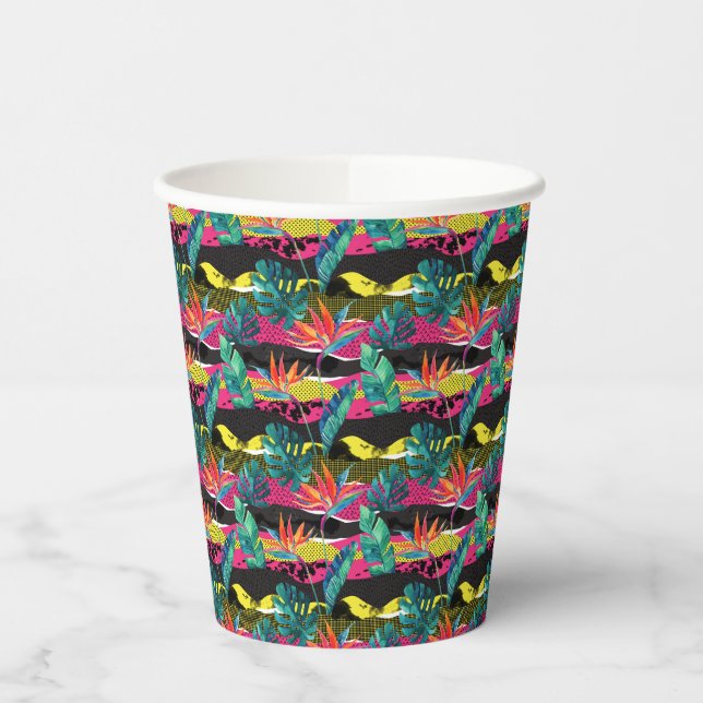 Neon Abstrakt Tropical Texture Pattern Pappbecher (Links)