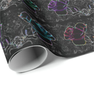 Neon, Abstrakte Rose auf Black 30" x 6' Roll of Geschenkpapier