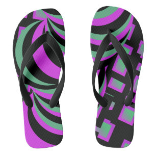 Neon-Abstrakte Tunnelwirbel Rosa Schwarz Flip Flops