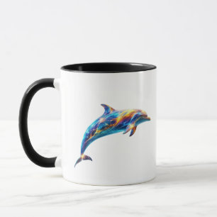 Neon-Abstraktes-Delfin-Kunstwerk – Farbige Energie Tasse