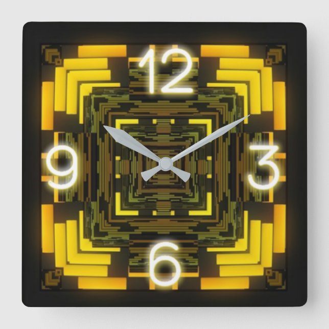 Neon Acrylic Wall Clock Quadratische Wanduhr (Vorderseite)
