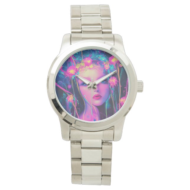 Neon Alien Goddess Armbanduhr (Vorderseite)