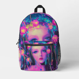 Neon Alien Goddess Bedruckter Rucksack