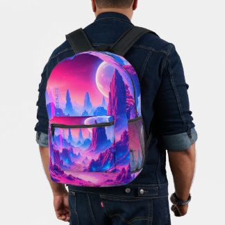 Neon Alien Planet Backpack Bedruckter Rucksack