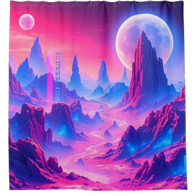 Neon Alien Planet Duschvorhang | Sci-Fi Cosmic B (Vorderseite)