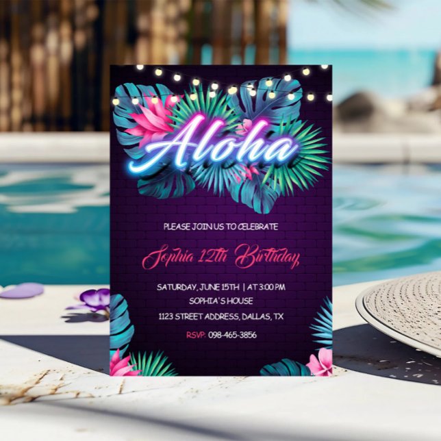Neon Aloha Birthday Einladung (Von Creator hochgeladen)