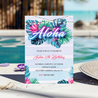Neon Aloha Tropical zum Geburtstag Einladung