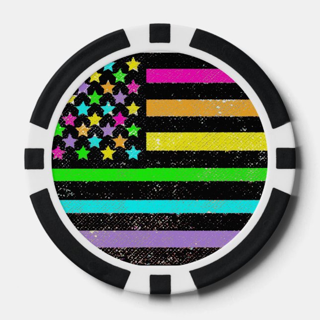 Neon American Flag, anpassbare Poker Chips (Vorderseite)