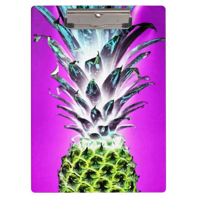 Neon Ananas farbenfrohe tropische Früchte Hawaii Klemmbrett (Vorderseite)