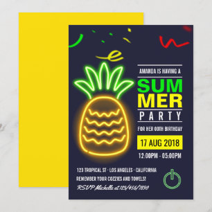 Neon-Ananas-Sommer-Geburtstagsfeier-Einladung Einladung
