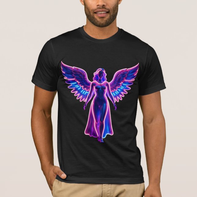 Neon Angel Wings Cyberpunk Aesthetic Men's T-Shirt (Vorderseite)