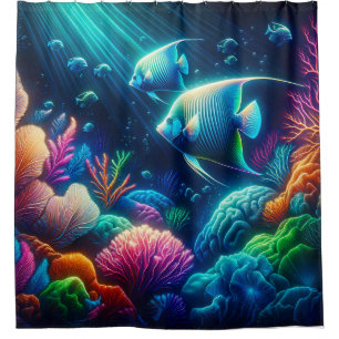 "Neon Angelfish Coral Reef Art" Duschvorhang