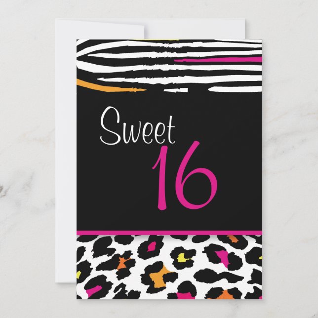 Neon Animal Print Sweet 16 Einladung (Vorderseite)