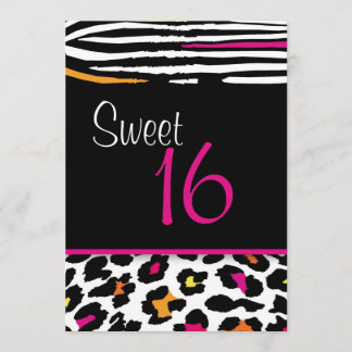 Neon Animal Print Sweet 16 Einladung