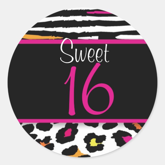 Neon Animal Print Sweet 16 Matching Sticker (Vorderseite)