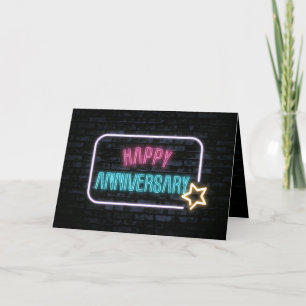 Neon Anniversary Marquee on Brick Karte