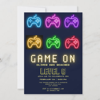 Neon Any Year Videospiele Geburtstag Einladung